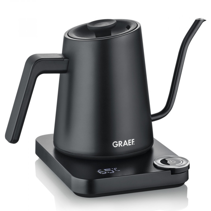 Fierbător electric Graef Pour-over GK502, 1200 W, 900 ml, 40-100 °C, funcție de menținere a căldurii, filtru, gura de scurgere tip „gât de lebădă”, negru mat