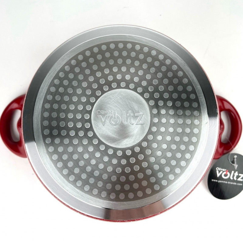 Oala Oliver Voltz Florence OV54418AP20D, 20 cm, 4,3 l, Acoperire marmorata, Fara PFOA, Pentru aragaz si plite, Inductie, Rosie