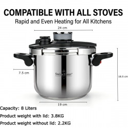 Oala sub presiune Swiss Haus SH-PCA8L, 8 l, 24 x 18,6 cm, 100 kPa, Otel inoxidabil, Fara PFAS, Fnd cu 3 straturi, Inductie, Argintiu