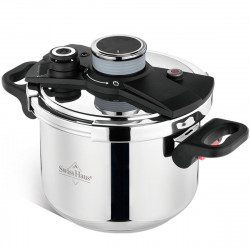 Oala sub presiune Swiss Haus SH-PCA8L, 8 l, 24 x 18,6 cm, 100 kPa, Otel inoxidabil, Fara PFAS, Fnd cu 3 straturi, Inductie, Argintiu