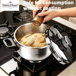 Oala sub presiune Swiss Haus SH-PCA8L, 8 l, 24 x 18,6 cm, 100 kPa, Otel inoxidabil, Fara PFAS, Fnd cu 3 straturi, Inductie, Argintiu