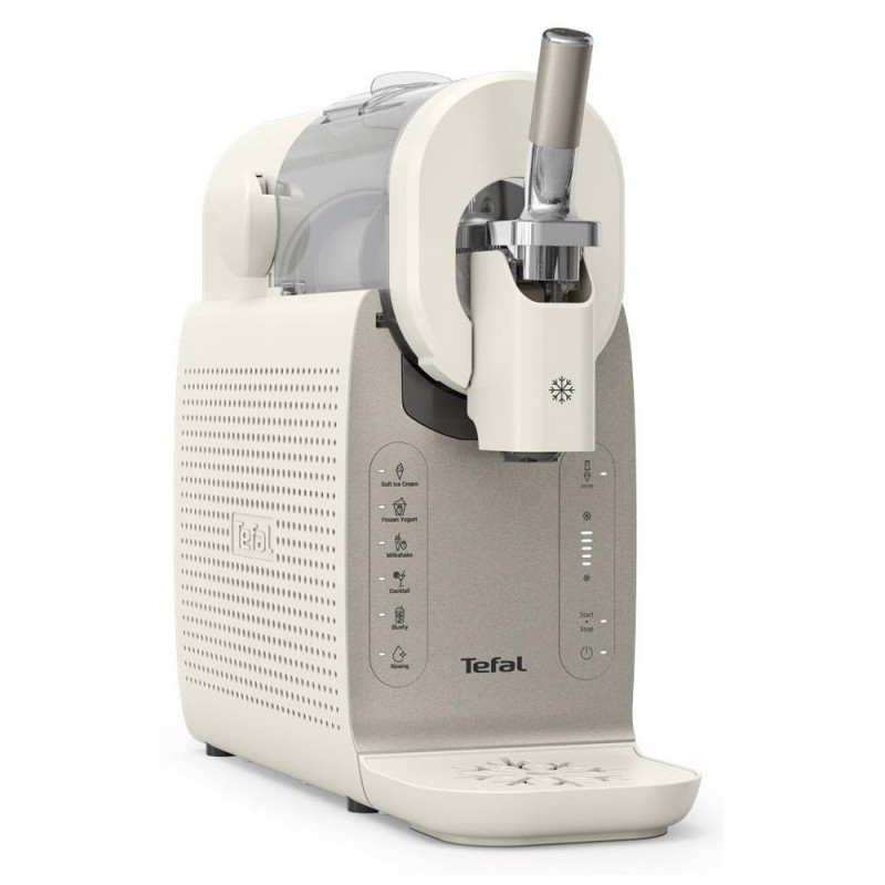Aparat de înghețată 16-în-1 Tefal Freezi IG803AE0, 200 W, 1,4 l, 5 programe automate, funcționare silențioasă, fără congelare prealabilă, alb/argintiu