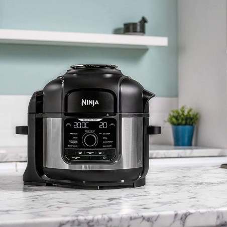 Multicooker sub presiune Ninja Foodi OP350FR, 1400 W, 6 l, 9 programe, 40-200 °C, TenderCrisp®, Acoperire ceramică, Menținerea căldurii, Pui întreg, Negru/inoxidabil