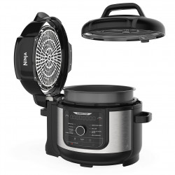 Multicooker sub presiune Ninja Foodi OP350FR, 1400 W, 6 l, 9 programe, 40-200 °C, TenderCrisp®, Acoperire ceramică, Menținerea căldurii, Pui întreg, Negru/inoxidabil