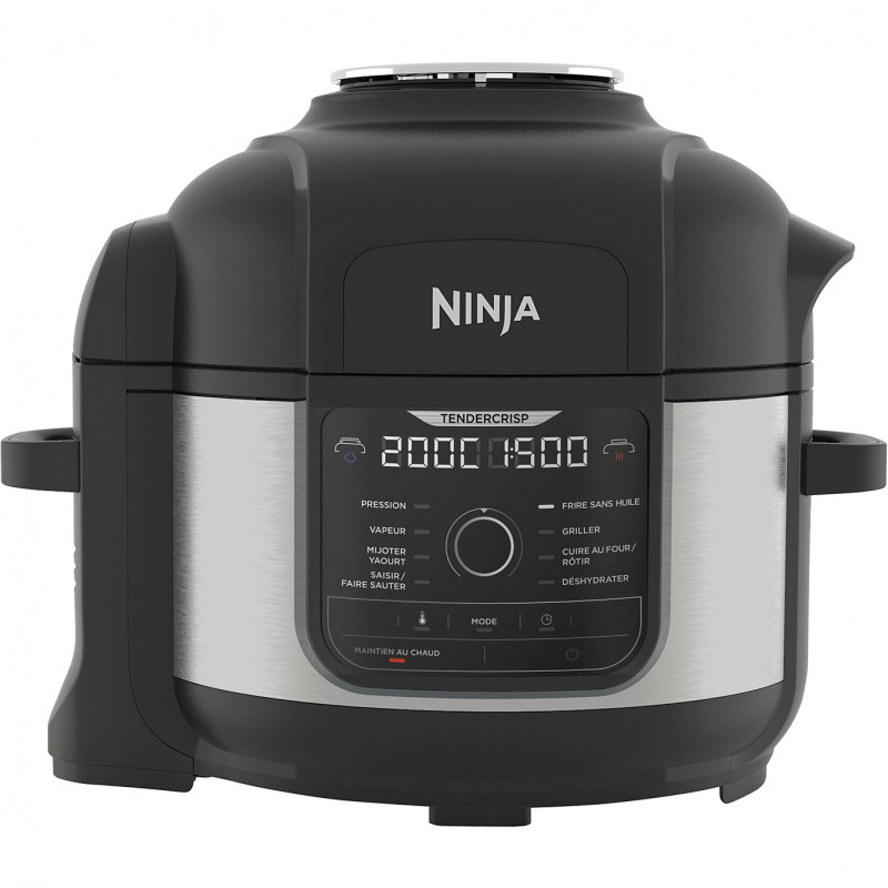 Multicooker sub presiune Ninja Foodi OP350FR, 1400 W, 6 l, 9 programe, 40-200 °C, TenderCrisp®, Acoperire ceramică, Menținerea căldurii, Pui întreg, Negru/inoxidabil