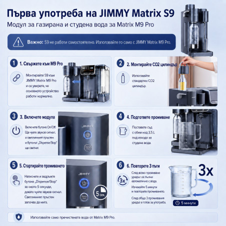 Modul suplimentar pentru apă carbogazoasă și apă rece Jimmy Matrix S9, pentru M9 Pro, 0,75 l, până la 2 sticle de câte 0,5 l, 10-15 °C, gri