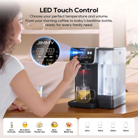 Sistem de purificare a apei Jimmy Matrix M9 Pro, 2200 W, 4 setări de debit, 6 setări de temperatură, filtrare în 7 etape, protecție UV, ecran tactil cu LED, protecție pentru copii, gri