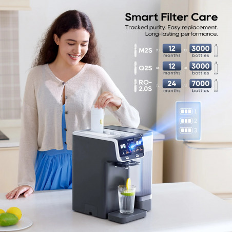 Sistem de purificare a apei Jimmy Matrix M9 Pro, 2200 W, 4 setări de debit, 6 setări de temperatură, filtrare în 7 etape, protecție UV, ecran tactil cu LED, protecție pentru copii, gri