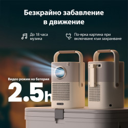 Proiector video Yaber T2 Plus, 1080P Full HD, 40–120″, Wi-Fi 6, Bluetooth 5, sistem audio JBL Dolby de 2×8 W, 350 lumeni ISO, focalizare automată, bej