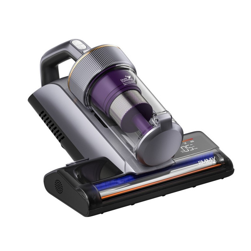 Aspirator anti-acarieni Jimmy BX8 Pro, 600 W, 0,5 l, 17 kPa, Pro-Brushroll, Sterilizare prin încălzire la 65 °C, Ultrasunete, UV, Ioni negativi, Filtrare în 6 etape, Gri/Violet