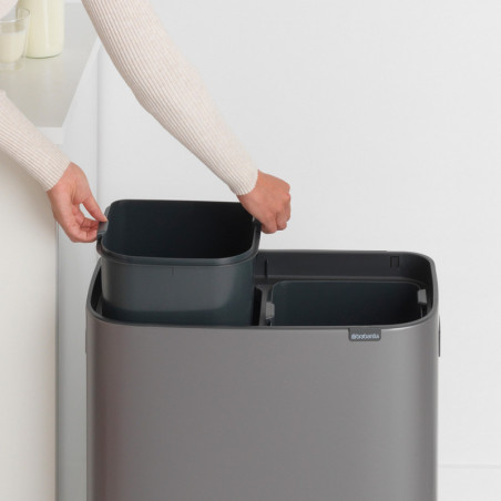 Coș de gunoi Brabantia Bo Touch 1001271, 2x30 l, deschidere lină și silențioasă, deschidere largă, gri închis