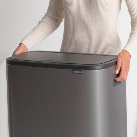 Coș de gunoi Brabantia Bo Touch 1001271, 2x30 l, deschidere lină și silențioasă, deschidere largă, gri închis