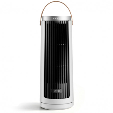 Ventilator portabil tip turn Levoit Windi Mini Plus, 7,5 W, 5 trepte de viteză, autonomie de până la 20 de ore, oscilație, temporizator, telecomandă, alb/negru