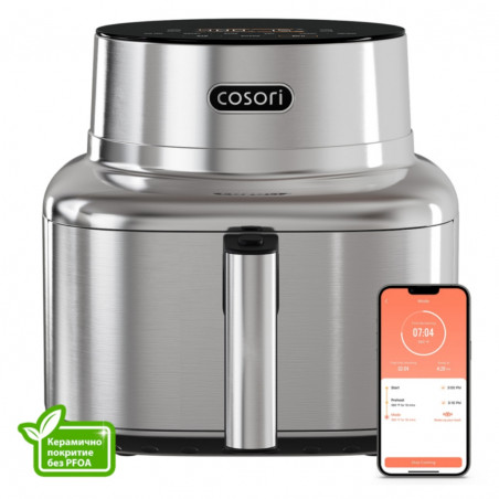 Friteuză cu aer cald Cosori Iconic CAF-SE601S, 1725 W, 6,2 l, 30-230 °C, 6 programe, cronometru, acoperire ceramică, inox/negru