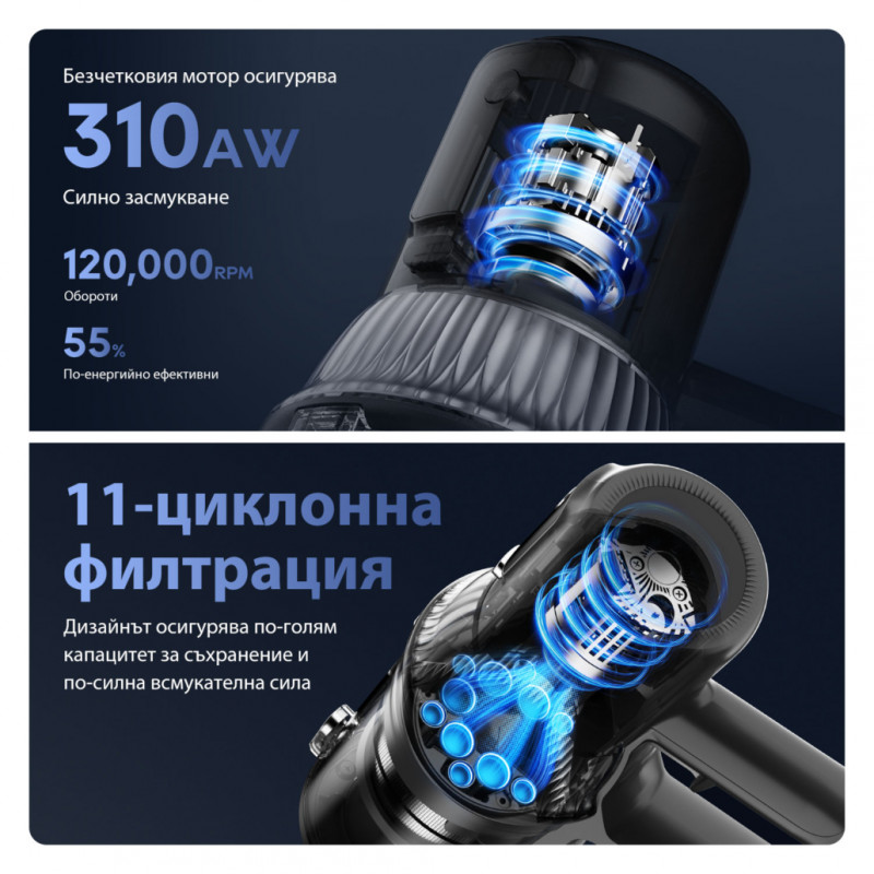 Aspirator vertical 3-în-1 JIMMY JV10 Pro Aqua, 800 W, 0,6 l, 90 min, curățare uscată/umedă + lustruire, 4 moduri, senzor de praf, reglare automată a puterii, alb/negru