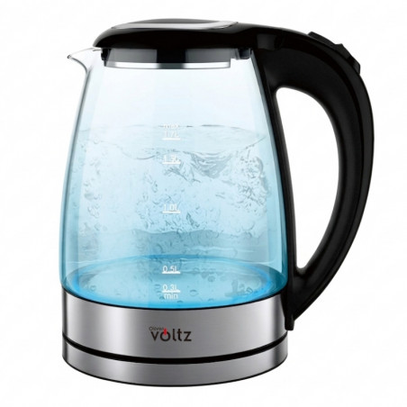Fierbător electric Oliver Voltz OV51230AD, 1500 W, 1,8 l, corp din sticlă, bază rotativă la 360°, inox/negru