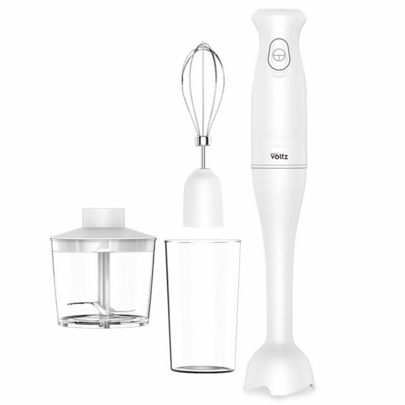 Blender manual cu tocător 3 în 1 Oliver Voltz OV51112PSC, 400 W, 0,7 l, accesorii pentru pasare și bătut, alb