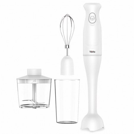 Blender manual cu tocător 3 în 1 Oliver Voltz OV51112PSC, 400 W, 0,7 l, accesorii pentru pasare și bătut, alb