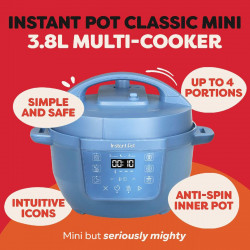 Multicooker Instant Pot Classic Mini 140800701, 800 W, 3,8 l, 7 programe, butoane „Favorite”, ecran LCD, oțel inoxidabil, albastru