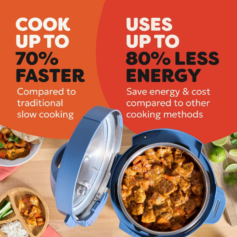 Multicooker Instant Pot Classic Mini 140800701, 800 W, 3,8 l, 7 programe, butoane „Favorite”, ecran LCD, oțel inoxidabil, albastru