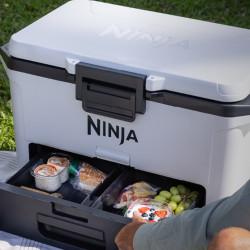 Lada frigorifica Ninja FrostVault FB151EUWH, 47 l, Pasiva, 80 doze, Pastreaza gheata pana la 6 zile, Compartiment uscat, Alba