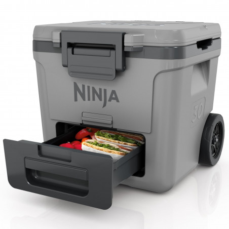 Cutie frigorifică Ninja FrostVault FB230EUGY, 28 l, pasivă, 48 de cutii, păstrează gheața până la 5 zile, compartiment uscat, roți, gri