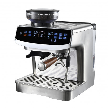 La mâna a doua: Espressor manual cu rasnita incorporata Finlux FEM-1935D, 2450W, Pompa italiana ULKA 20 bar, 2.2 Ș, 250 g, Cafea boabe si macinata, Spumare lapte, Ecran tactil, Inox