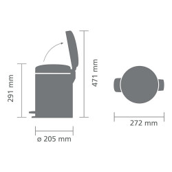 Coș de gunoi cu pedală Brabantia NewIcon 1010434, 5 l, închidere ușoară, bază antiderapantă, gri deschis