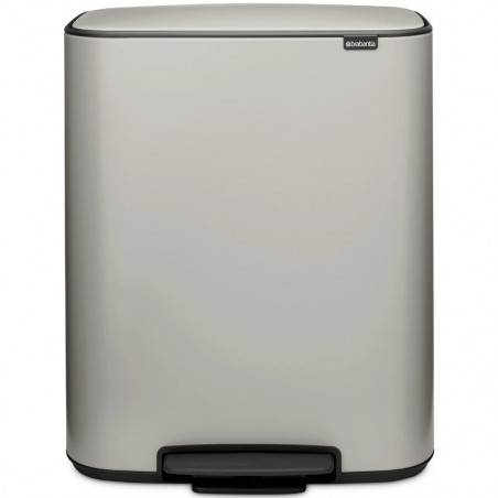 Coș de gunoi Brabantia Bo Pedal 1010450, 2x30 l, închidere lină, bază antiderapantă, gri deschis