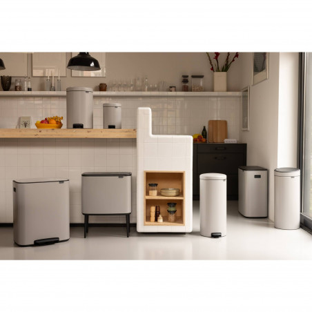 Coș de gunoi Brabantia Bo Pedal 1010450, 2x30 l, închidere lină, bază antiderapantă, gri deschis