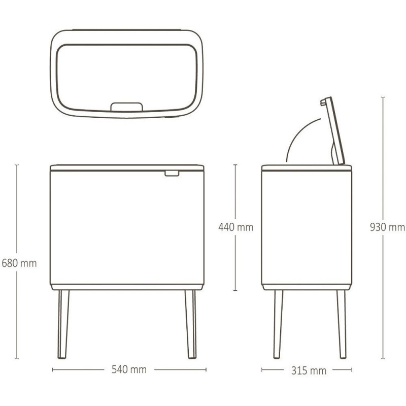 Coș de gunoi Brabantia Bo Touch 1010451, 36 l, deschidere lină și silențioasă, deschidere largă, gri deschis