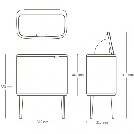 Coș de gunoi Brabantia Bo Touch 1010451, 36 l, deschidere lină și silențioasă, deschidere largă, gri deschis