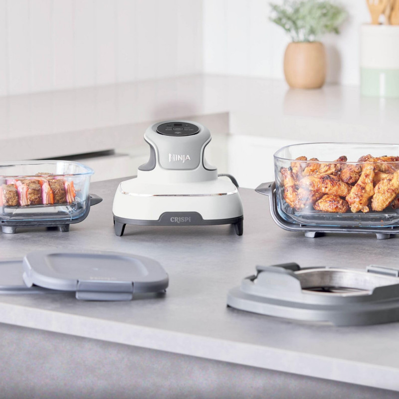 Friteuză cu aer cald 4-în-1 Ninja CRISPi FN102EU, 1700 W, 3,8 + 1,4 l, 70-185 °C, TempWare, plăci ceramice, fără PFAS, design portabil, alb