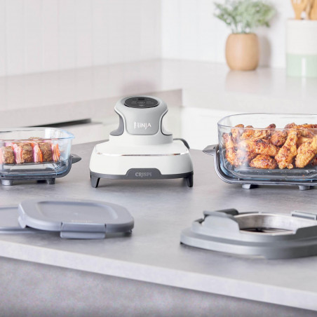 Friteuză cu aer cald 4-în-1 Ninja CRISPi FN102EU, 1700 W, 3,8 + 1,4 l, 70-185 °C, TempWare, plăci ceramice, fără PFAS, design portabil, alb
