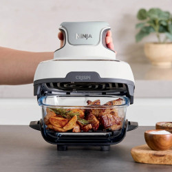 Friteuză cu aer cald 4-în-1 Ninja CRISPi FN102EU, 1700 W, 3,8 + 1,4 l, 70-185 °C, TempWare, plăci ceramice, fără PFAS, design portabil, alb
