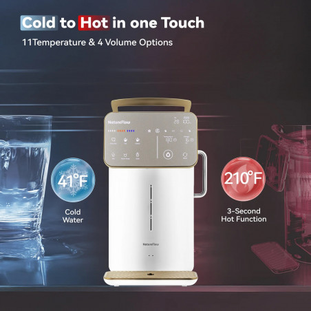 Sistem de purificare a apei NatureFlow Y6 Ultra, 5 litri, apă caldă și rece, filtrare în 10 etape, osmoză inversă, alb/auriu