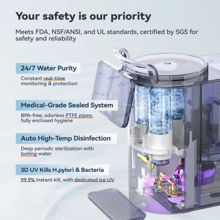 Sistem de purificare a apei NatureFlow Y6 Ultra, 5 litri, apă caldă și rece, filtrare în 10 etape, osmoză inversă, alb/auriu