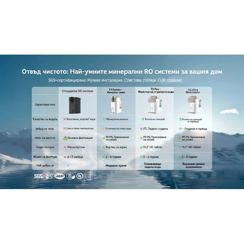 Sistem de purificare a apei NatureFlow Y6 Ultra, 5 litri, apă caldă și rece, filtrare în 10 etape, osmoză inversă, alb/auriu
