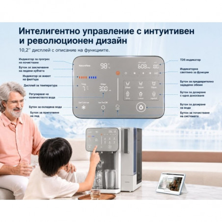 Sistem de purificare a apei NatureFlow I4, 4,8 litri, apă rece și cuburi de gheață, filtrare în 10 etape, osmoză inversă, alb/gri