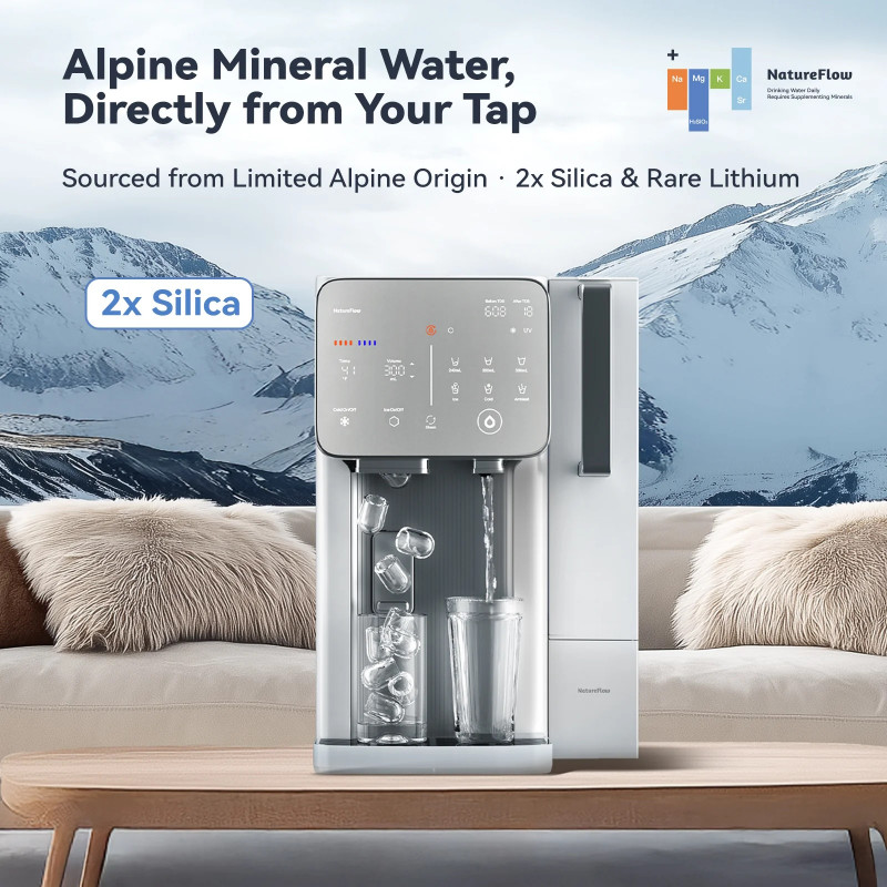 Sistem de purificare a apei NatureFlow I4, 4,8 litri, apă rece și cuburi de gheață, filtrare în 10 etape, osmoză inversă, alb/gri