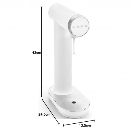 Aparat de sodă SMEG Collezione SKC01WHM, 800 ml, CO2, supapă de siguranță, tavă de scurgere, acționare manuală, alb mat