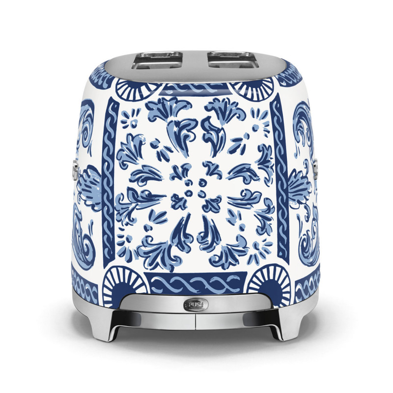 Prăjitor de pâine SMEG Dolce & Gabbana Blu Mediterraneo TSF01DGBEU, 950 W, 2 felii, 6 niveluri, Tava pentru firimituri, Cablu integrat, Oțel inoxidabil, Albastru