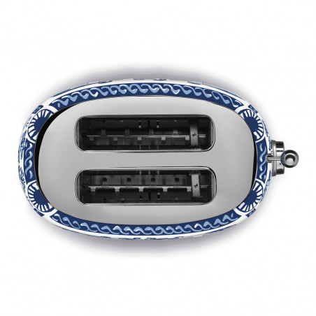 Prăjitor de pâine SMEG Dolce & Gabbana Blu Mediterraneo TSF01DGBEU, 950 W, 2 felii, 6 niveluri, Tava pentru firimituri, Cablu integrat, Oțel inoxidabil, Albastru