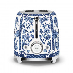 Prăjitor de pâine SMEG Dolce & Gabbana Blu Mediterraneo TSF01DGBEU, 950 W, 2 felii, 6 niveluri, Tava pentru firimituri, Cablu integrat, Oțel inoxidabil, Albastru