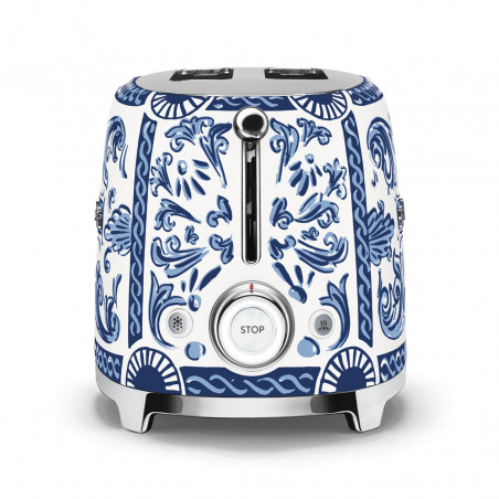 Prăjitor de pâine SMEG Dolce & Gabbana Blu Mediterraneo TSF01DGBEU, 950 W, 2 felii, 6 niveluri, Tava pentru firimituri, Cablu integrat, Oțel inoxidabil, Albastru