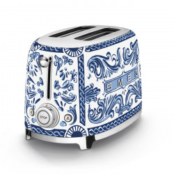 Prăjitor de pâine SMEG Dolce & Gabbana Blu Mediterraneo TSF01DGBEU, 950 W, 2 felii, 6 niveluri, Tava pentru firimituri, Cablu integrat, Oțel inoxidabil, Albastru