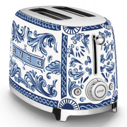 Prăjitor de pâine SMEG Dolce & Gabbana Blu Mediterraneo TSF01DGBEU, 950 W, 2 felii, 6 niveluri, Tava pentru firimituri, Cablu integrat, Oțel inoxidabil, Albastru