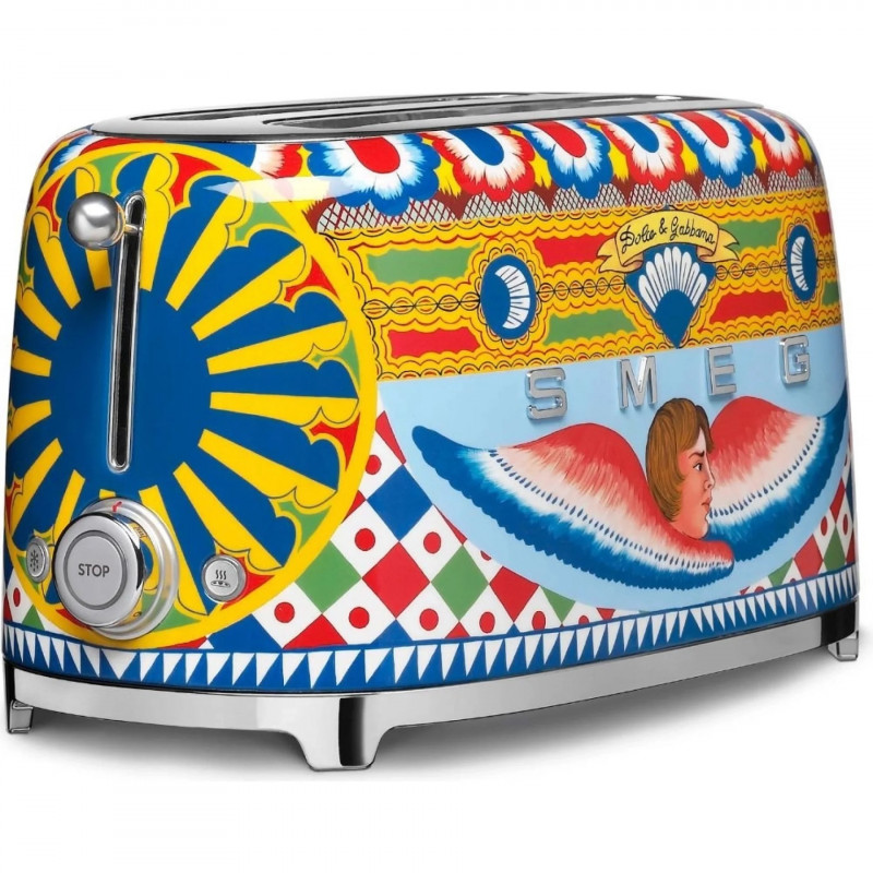 Prăjitor de pâine SMEG Dolce & Gabbana Sicily is my Love! TSF02DGEU, 1500 W, 4 felii, 6 niveluri, Tava pentru firimituri, Cablu integrat, Oțel inoxidabil, Multicolor