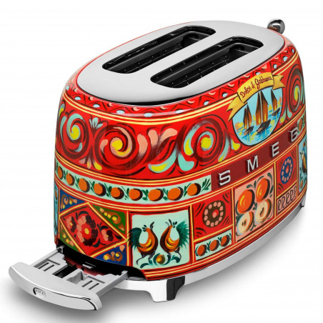 Prăjitor de pâine SMEG Dolce & Gabbana Sicily is my Love! TSF01DGEU, 950 W, 2 felii, 6 niveluri, Tava pentru firimituri, Cablu integrat, Oțel inoxidabil, Multicolor