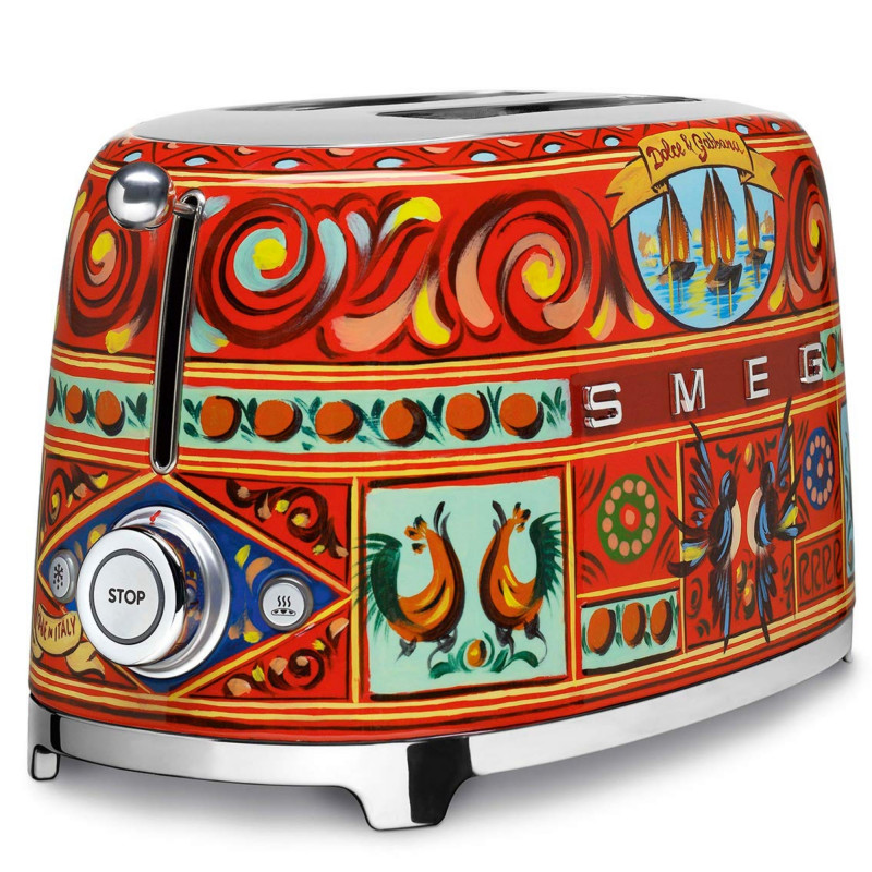 Prăjitor de pâine SMEG Dolce & Gabbana Sicily is my Love! TSF01DGEU, 950 W, 2 felii, 6 niveluri, Tava pentru firimituri, Cablu integrat, Oțel inoxidabil, Multicolor